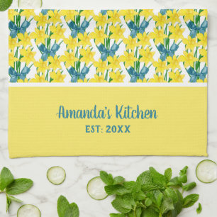 Personalise Yellow Daffodils Floral Pattern  Tea Towel