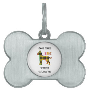 Personalise Yellow Plaid DOG Bone Pet ID Tag