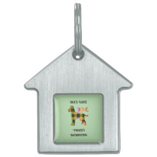 Personalise Yellow Plaid Lt Green DOG House Pet ID Tag