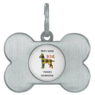Personalise Yellow Plaid White DOG Bone  Pet ID Tag