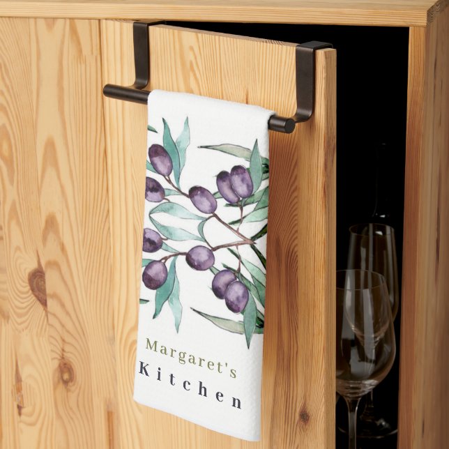 Personalise Yellow Purple Olive Pattern and Foliag Tea Towel (Thirds Fold)