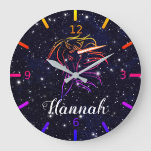 Personalise Your Colourful Unicorn Large Clock