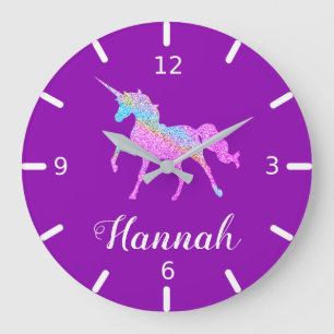 Personalise Your Colourful Unicorn Large Clock