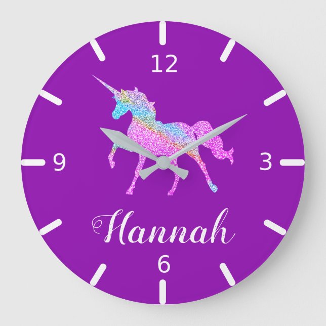 Personalise Your Colourful Unicorn Large Clock (Front)