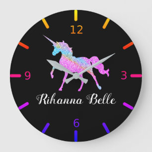 Personalise Your Colourful Unicorn Large Clock