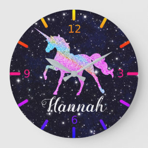 Personalise Your Colourful Unicorn Large Clock
