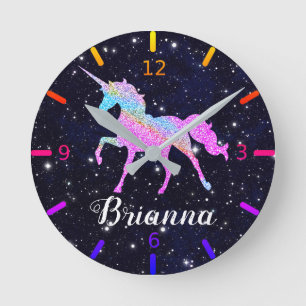 Personalise Your Colourful Unicorn Round Clock