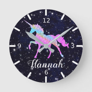 Personalise Your Colourful Unicorn Round Clock