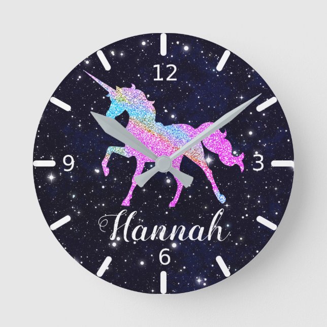 Personalise Your Colourful Unicorn Round Clock (Front)
