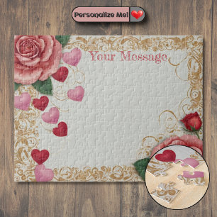 Personalise your Heart and Rose Jigsaw Puzzle