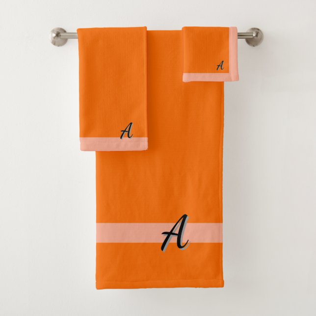 Personalise Your Initial Orange Stripe  Bath Towel Set (Insitu)