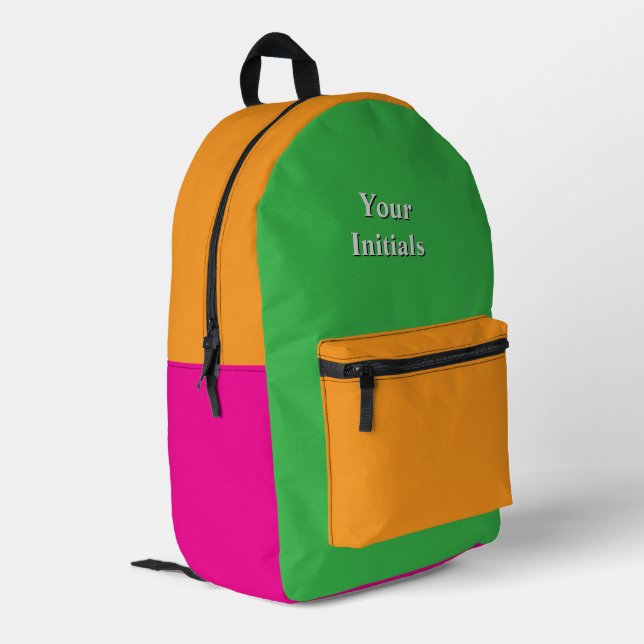 Personalise Your Initials Hot Pink Gold Green Printed Backpack (Back Corner Left)
