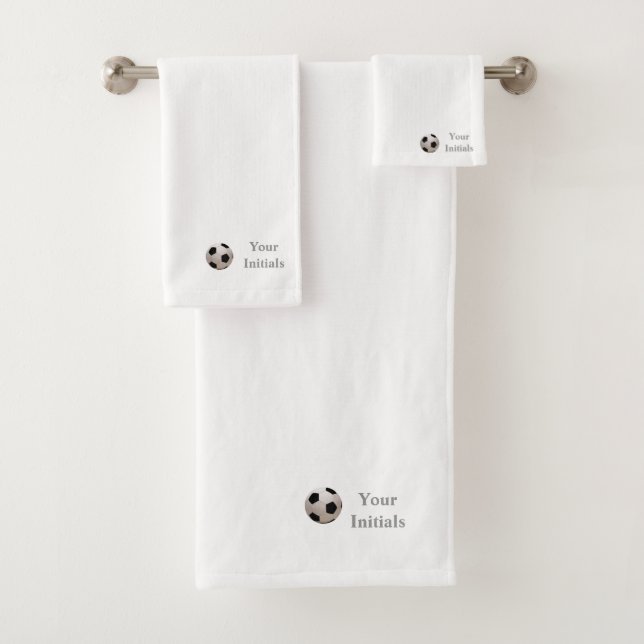 Personalise Your Initials Soccer Ball White  Bath Towel Set (Insitu)