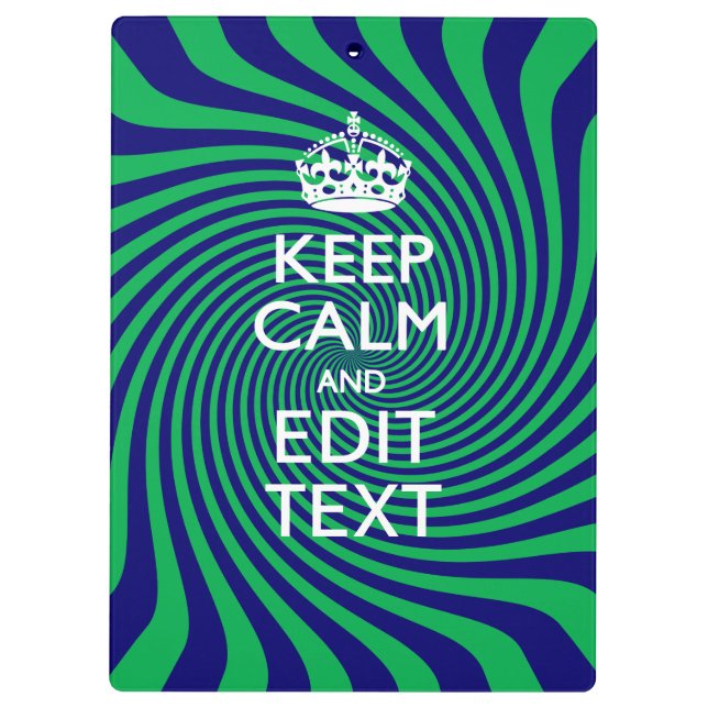 Personalise Your Keep Calm Blue and Green Twist Clipboard (Back)