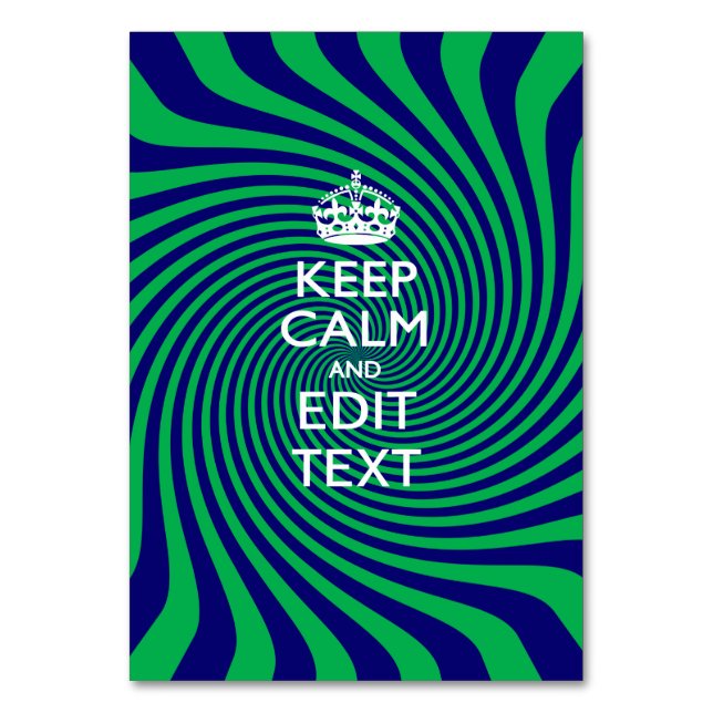 Personalise Your Keep Calm Blue and Green Twist Table Number (Front)