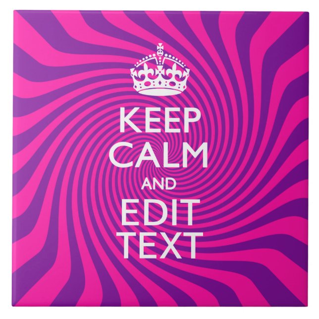 Personalise Your Keep Calm Saying Hot Pink Swirl Ceramic Tile (Front)