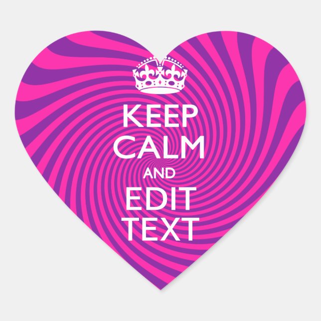 Personalise Your Keep Calm Saying Hot Pink Swirl Heart Sticker (Front)