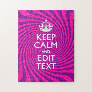 Personalise Your Keep Calm Saying Hot Pink Swirl Jigsaw Puzzle