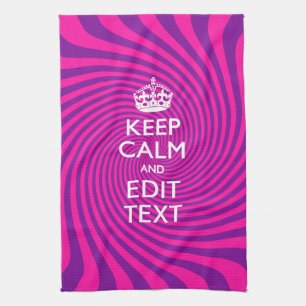 Personalise Your Keep Calm Saying Hot Pink Swirl Tea Towel