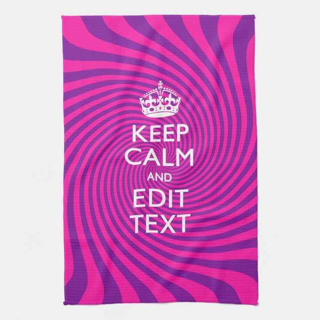Personalise Your Keep Calm Saying Hot Pink Swirl Tea Towel (Vertical)