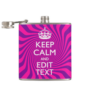 Personalise Your Keep Calm Saying on Pink Swirl Hip Flask