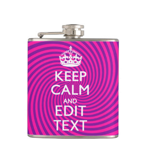 Personalise Your Keep Calm Saying on Pink Swirl Hip Flask