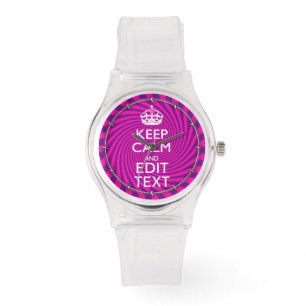Personalise Your Keep Calm Saying on Pink Swirl Watch