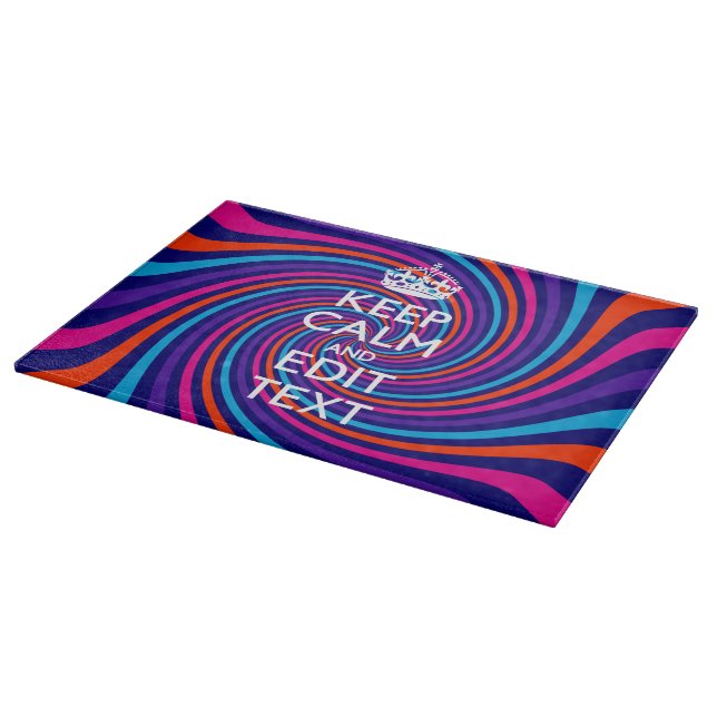 Personalise Your Keep Calm Text Multicolored Swirl Cutting Board (Corner)
