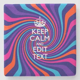 Personalise Your Keep Calm Text Multicolored Swirl Stone Coaster