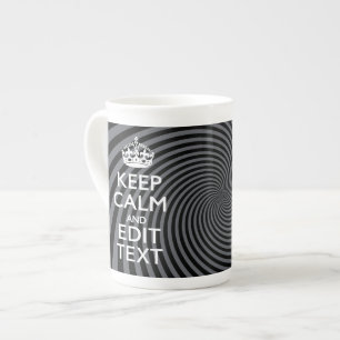 Personalise Your Keep Calm Text on Black Swirl Bone China Mug