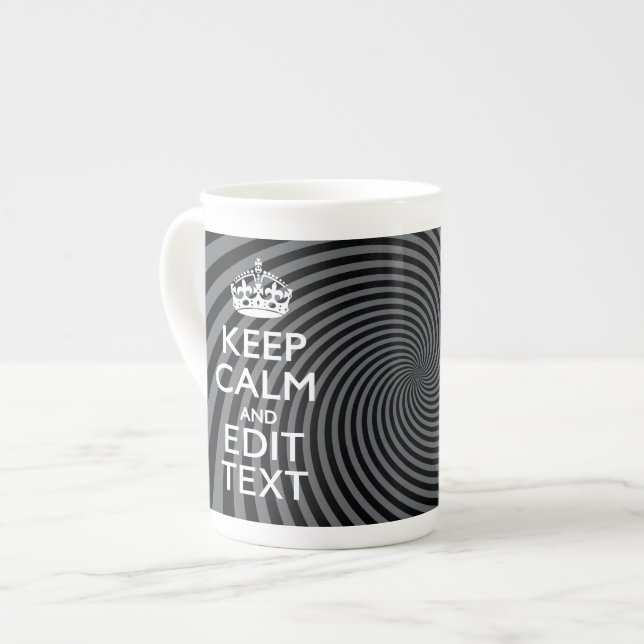 Personalise Your Keep Calm Text on Black Swirl Bone China Mug (Front Left)