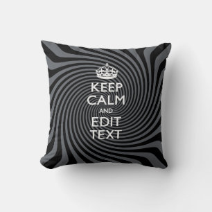 Personalise Your Keep Calm Text on Black Swirl Cushion