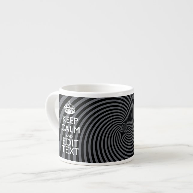 Personalise Your Keep Calm Text on Black Swirl Espresso Cup (Front Left)