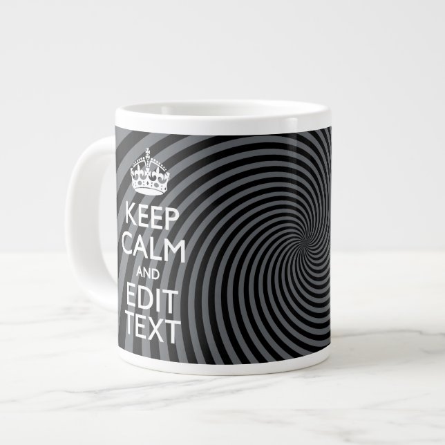 Personalise Your Keep Calm Text on Black Swirl Large Coffee Mug (Front Left)