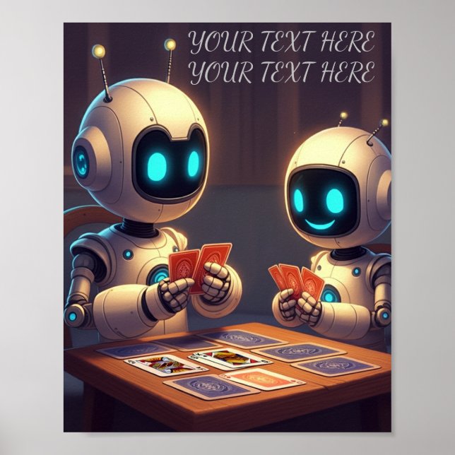 Personalise Your Name Text Fun Robot Card Game Poster (Front)