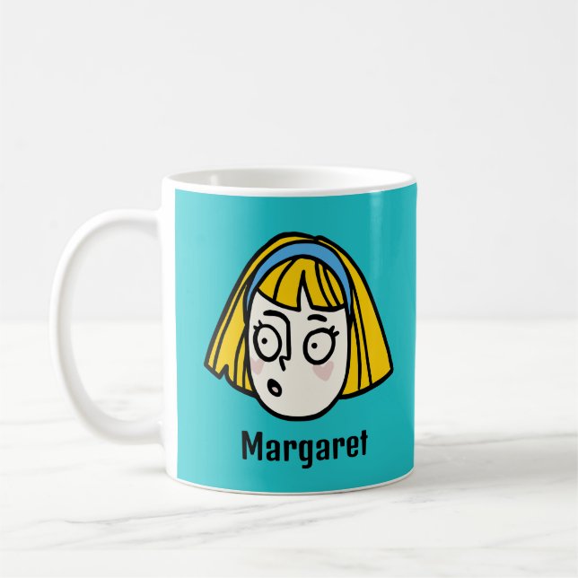 Personalise Your Name with a Funny Cartoon Face Coffee Mug (Left)