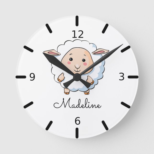 Personalise Your Own Baby Sheep Round Clock (Front)