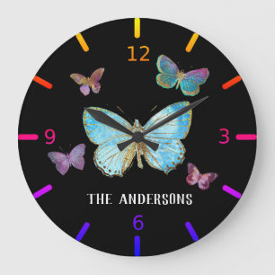 Personalise Your Own Colourful Butterflies - Large Clock
