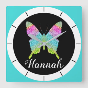 Personalise Your Own Colourful Butterfly Square Wall Clock