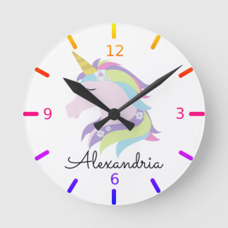 Personalise Your Own Colourful Floral Unicorn Round Clock