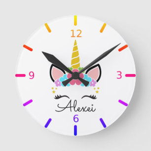 Personalise Your Own Colourful Floral Unicorn Round Clock