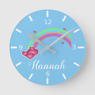 Personalise Your Own Colourful Rainbow & Hearts Round Clock