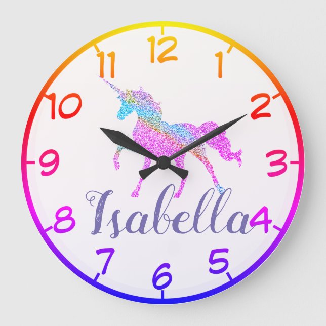 Personalise Your Own Colourful Unicorn Large Clock (Front)