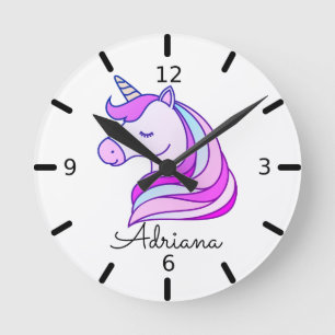 Personalise Your Own Colourful Unicorn Round Clock