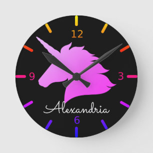 Personalise Your Own Colourful Unicorn Round Clock
