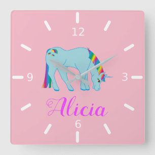 Personalise Your Own Colourful Unicorn Square Wall Clock