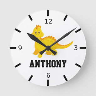 Personalise Your Own Cute Yellow Baby Dinosaur Round Clock