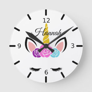 Personalise Your Own Floral Sleeping Baby Unicorn Round Clock