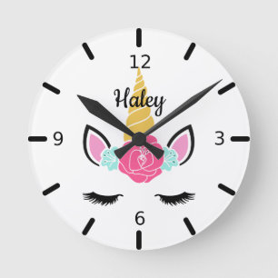 Personalise Your Own Floral Sleeping Baby Unicorn Round Clock