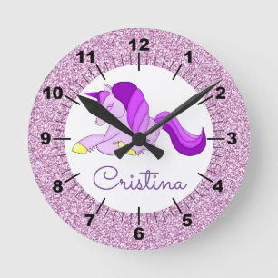 Personalise Your Own Purple Unicorn Round Clock